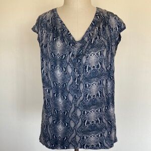 BCBGMAXAZRIA blue snakeskin print soft cowl neck top S